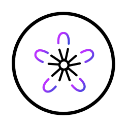 Stylised FARAPULSE catheter with purple arcs, symbolizing energy delivery in cardiac procedures.