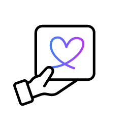 Hand holding square with heart symbol, representing care and support for heart health.