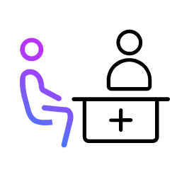 Doctor consulting patient seated at desk, symbolizing medical consultation and patient care.